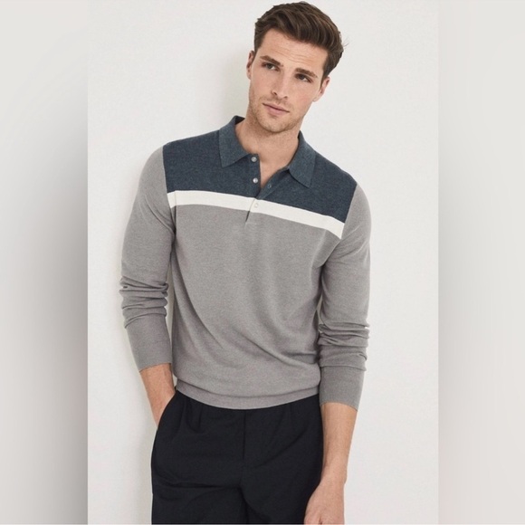 Reiss Eastlong Colour Block Wool Blend Polo Shirt - Picture 1 of 8